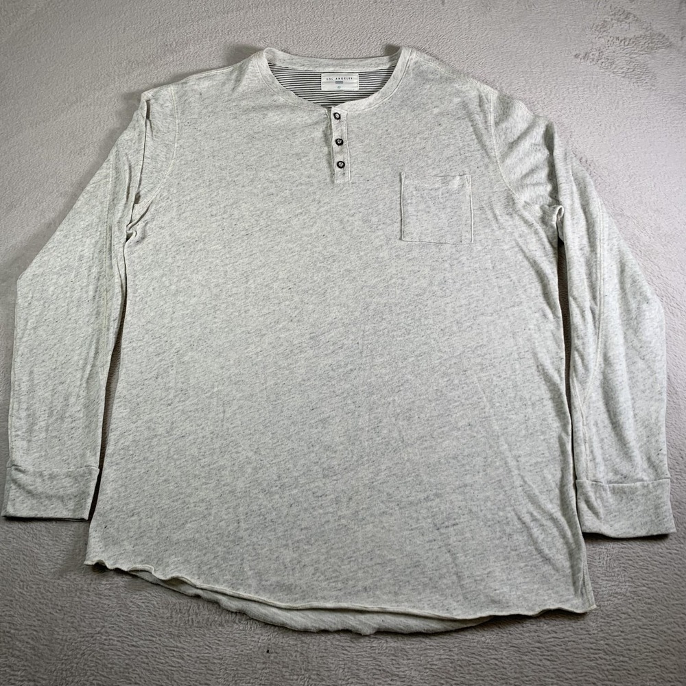 Sol Angeles Shirt Mens 2XL Light Gray‎ Henley Long Sleeve Pocket Made In USA